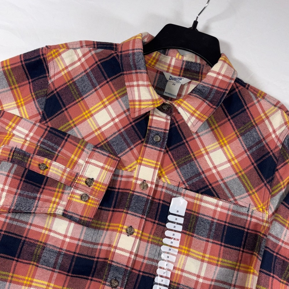 Duluth Trading Co Folklore Flannel Duster Pink Navy Plaid 2X 80734 NWT
